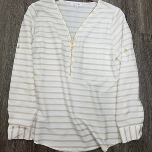 Calvin Klein Striped Top w/ Gold Zipper & Pockets